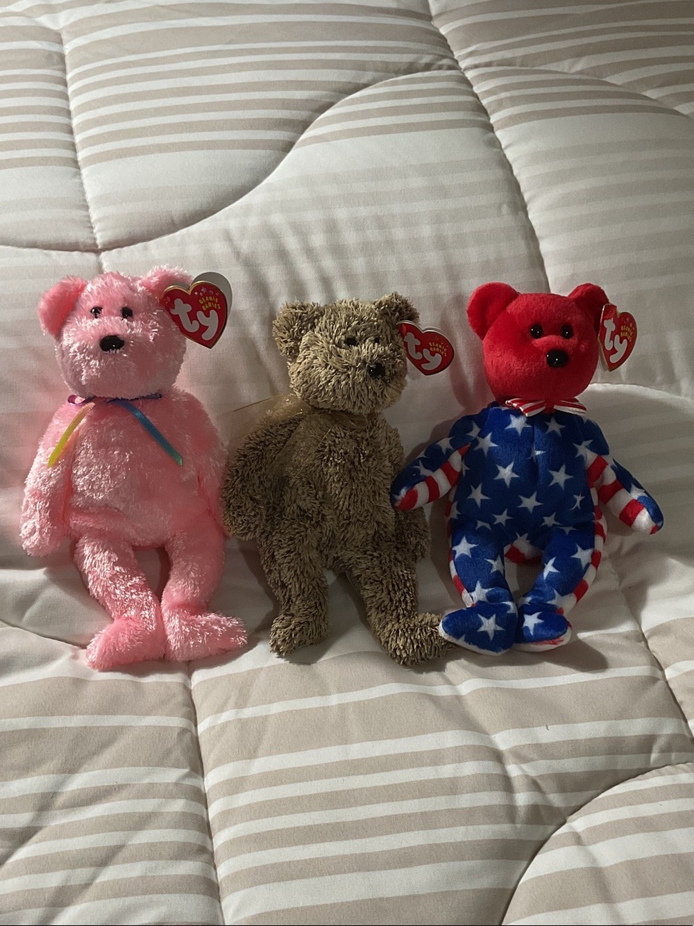 Ty Plush Bear Trio - Pink, Brown & Red Star Print 2001